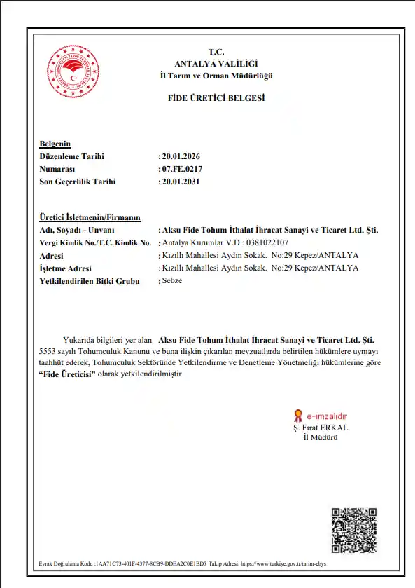 aksu fide fide üretici belgesi